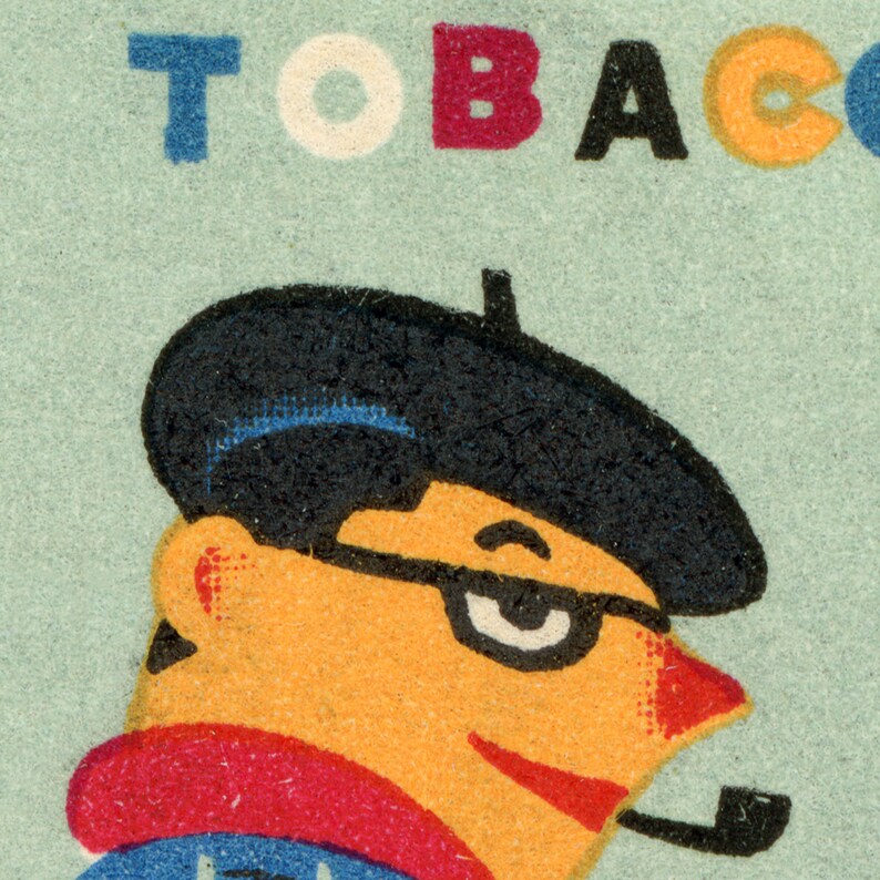 Man in Beret Art Print | Vintage Matchbox label Wall Art | Retro Poster Design image 3
