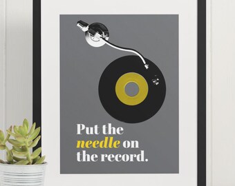 Lámina/Póster "Amante del Vinilo" - Pon la Aguja en el Disco - 45 rpm - DJ - Tocadiscos - Hip-Hop - Audiófilo - Coleccionista de Discos