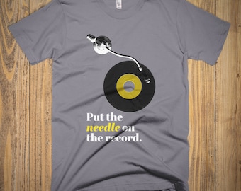 Vinyl Lover Camiseta - Poner la aguja en el registro - 45 rpm - 33 1/3 - Tocadiscos - DJ - Audiófilo - Vintage moderno - Tipografía - Hip-Hop