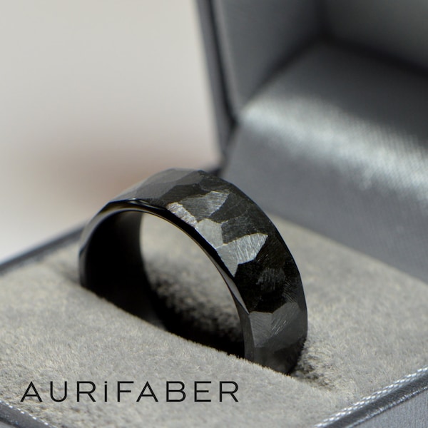 Mens heavy duty zirconium ring. Handmade black zirconium ring with rough finish. Hard metal jewelry. Manly wedding band. Black ring for him.