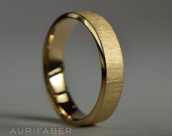 Mens gold ring with smooth matte finish. Flat gold ring with matte surface. Minimalistic design. Simple ring for him. Matte gold. 5mm wide.