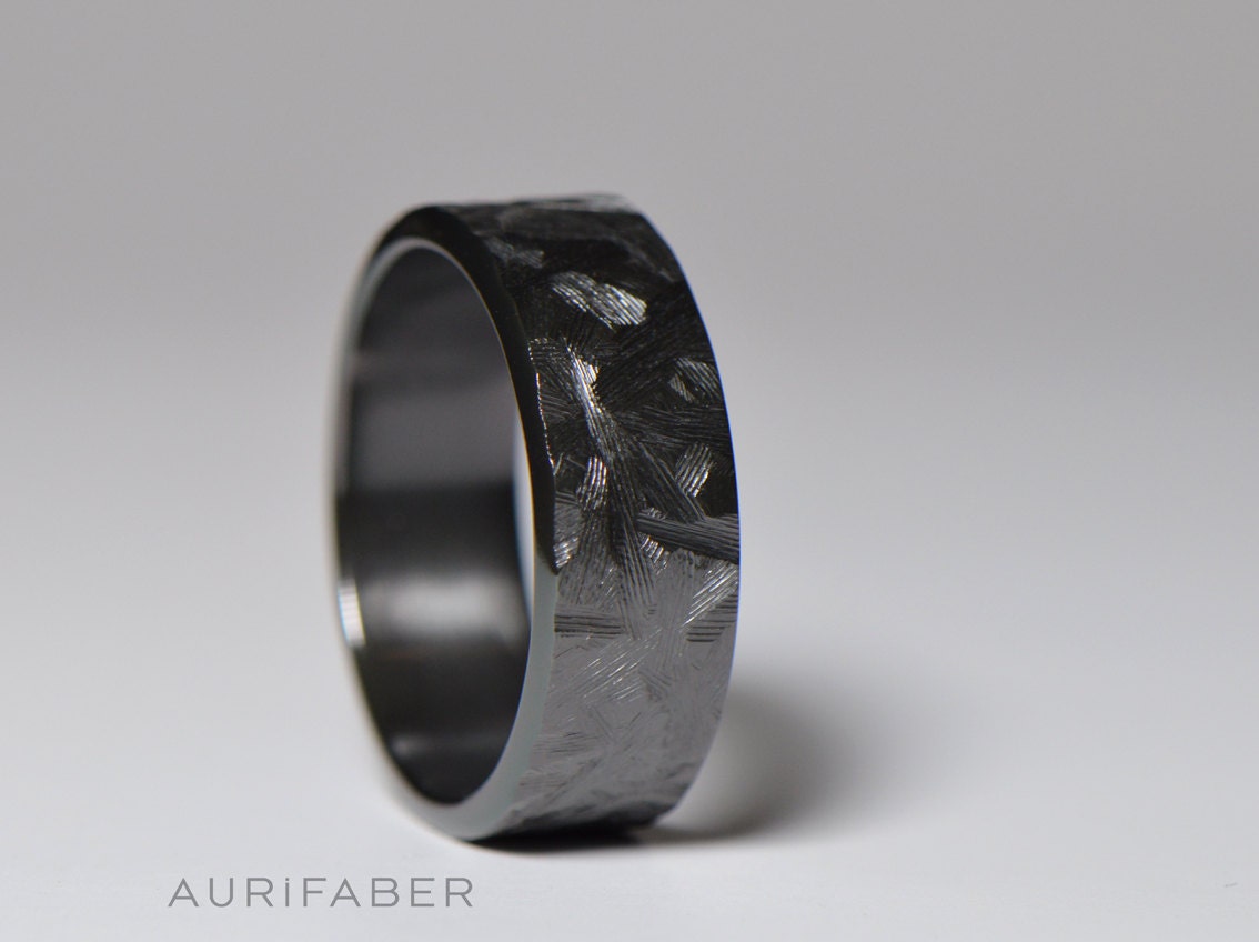 Black Zirconium Ring With Chainsaw File Finish. Rough