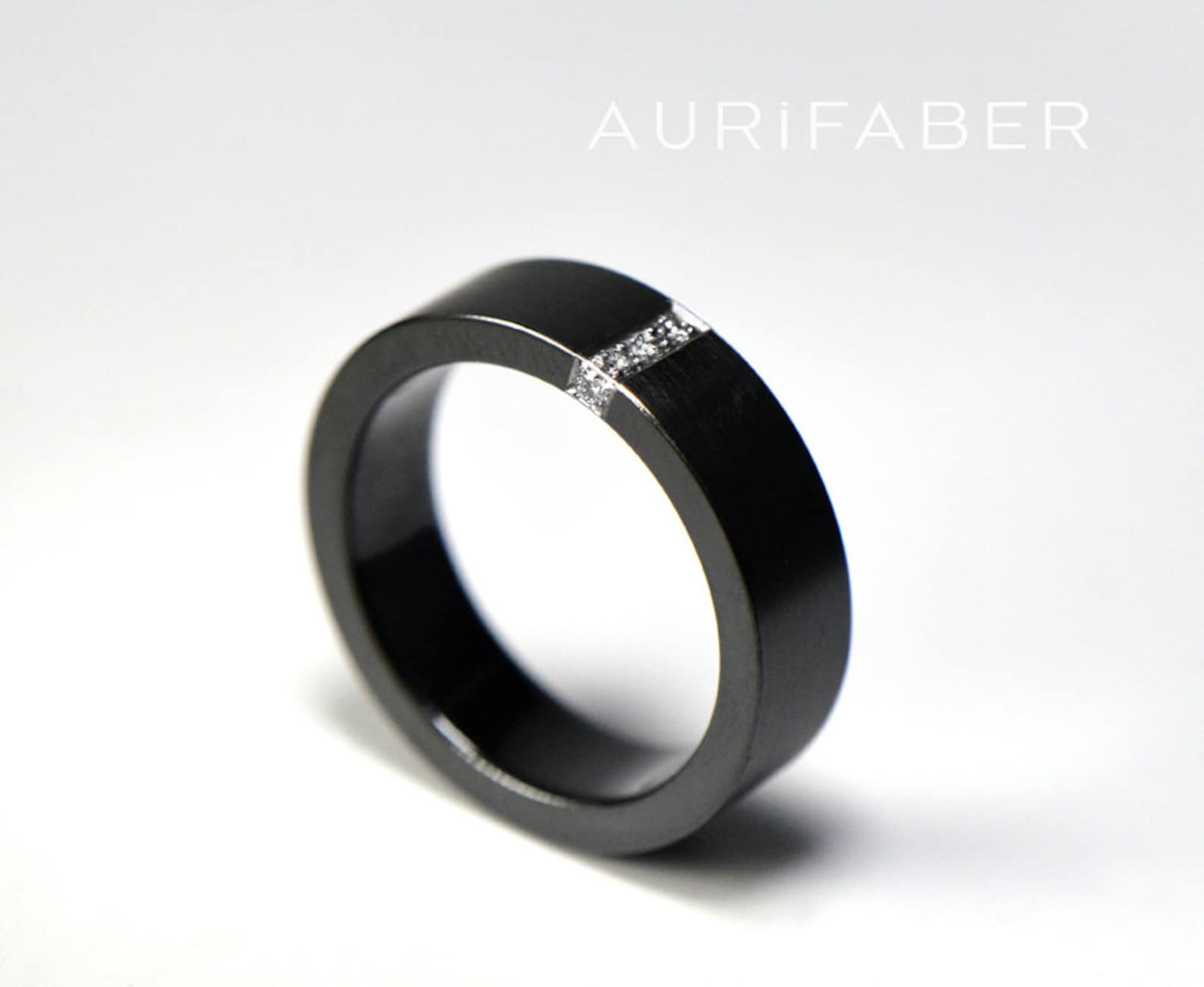 Zirconium Ring With Diamonds. Black Zirconium Band and Etsy