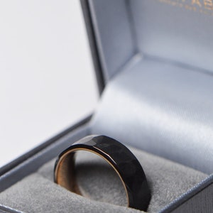 Forged zirconium ring with gold inside. Rough surface zirconium band with yellow gold or rosé gold. Two-tone band. 7mm wide. image 3