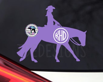 Loping Western Pleasure Horse Monogram Vinyl Decal - Equestrian Sticker (Car/Trailer/Bucket, etc.)