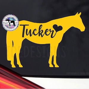 Custom Horse with Name and Heart Vinyl Car/Trailer/Tumbler/Bucket - Equestrian Sticker