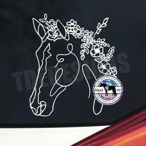 Horse Head Line Art with Flowers Vinyl Car, Trailer, Bucket, Tumbler Decal - Equestrian Sticker