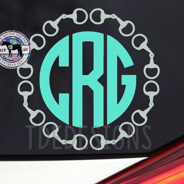 Snaffle Bit Circle Monogram Vinyl Car/Trailer/Laptop/Tumbler Horse Decal - Eggbutt or D-Ring - Equestrian Sticker