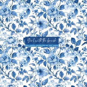 Vintage Français bleu floral toile de Jouy papier numérique, motif sans couture, scrapbooking, journal indésirable, téléchargement immédiat