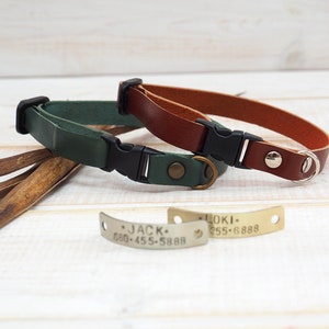 Forest Green & Burgundy Soft Leather Cat Collar, Breakaway Collar, Safety Buckle Collar, Quick release Cat Collar, Breakaway Clasp, kitty