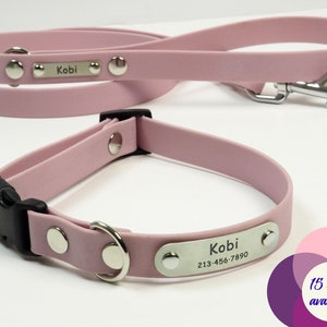 Conjunto de coleira e trela para cachorro personalizado, coleira e trela à prova d&#39;água, coleira personalizada, combinação de coleira e trela para cachorro, coleira de couro vegano