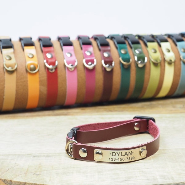 Cat Collar Breakaway, cat collar with name, Soft leather cat collar, small dog collar, breakaway collar with tag, personalized kitty collar