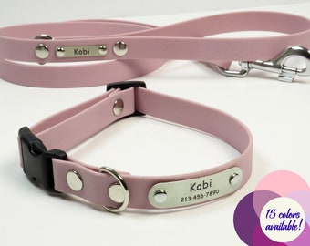 Dog Collar and Leash Set Personalized, Waterproof Collar & Leash, Personalized Collar, Dog Collar and Leash Combo, Vegan Leather Dog Collar