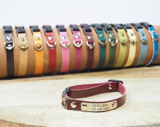 Featured listing image: Cat Collar Breakaway, cat collar with name, Soft leather cat collar, small dog collar, breakaway collar with tag, personalized kitty collar