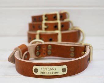 Art Of The Pet Leather Dog Collar, Dog Collar Leather, Free id tag , Brown Leather Collar, Dog Collar Personalized,