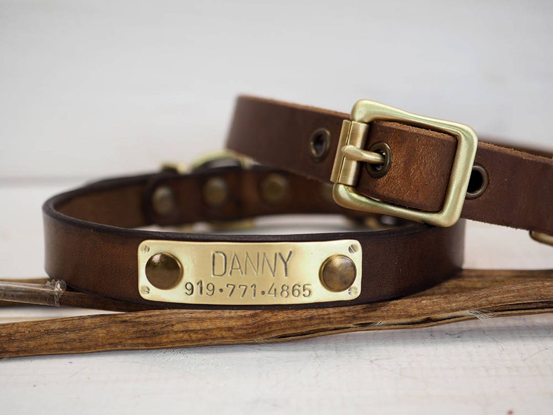 Soft Leather Personalized Dog Collar Dog ID Name Engraved for Medium Large  Dogs