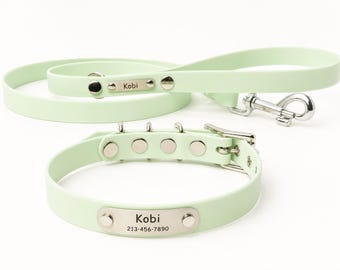 Personalized Dog Collar and Leash Set: Waterproof Vegan Leather, Custom ID Tag