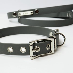 Ensemble collier et laisse pour chien imperméable, combo collier et laisse en cuir végétalien pour chiens, étiquette d'identification de collier de chien et laisse personnalisée, nom de collier de chien image 7