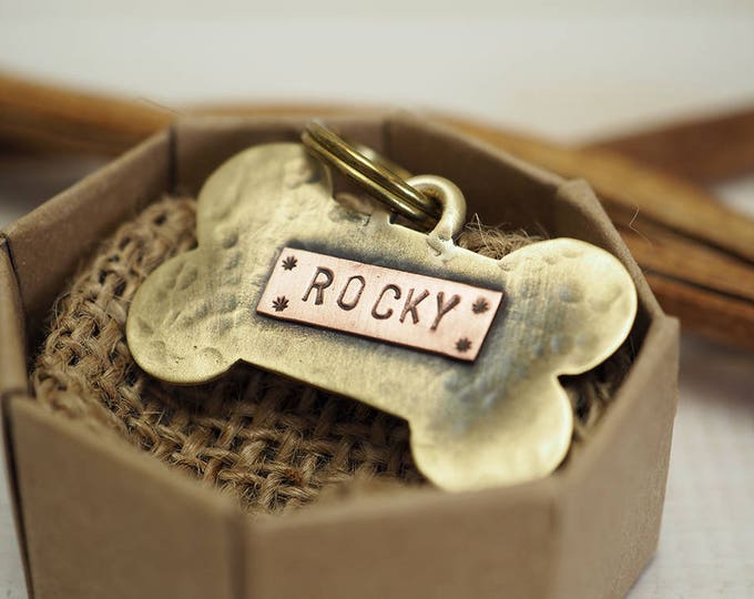 Featured listing image: Dog id tag, Dog name plate, Pet id tag, Dog name, Dog Tags Custom, Tag, Pet Tag Dog bone tag, Bone,