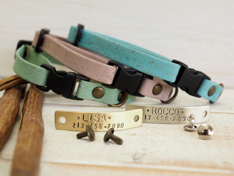 Cat Collar, Dog Collar, Cork Webbing Collar, Breakaway Collar, Cat Collar Breakaway, Vegan Gift, Adjustable Collar, Personalized Collar, image 6