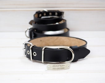 Collar negro, collar de perro, collar de perro de cuero, cuero de collar de perro, collar de cuero negro, collar de perro personalizado, regalo para amantes del perro, regalo para perros.