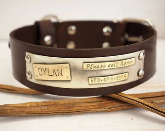 Collar de perro, Collar de perro de cuero de raza grande, Cuero de collar de perro, Collar personalizado fuerte, Collar personalizado, Regalo de mascota, Collar de perro marrón