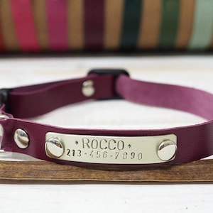 Cat Collar Breakaway with Soft Leather, Cat Collar, Small Dog Collar with Name, Personalized Collar, Cat Id Tag, Pink Collar Custom with Tag image 8