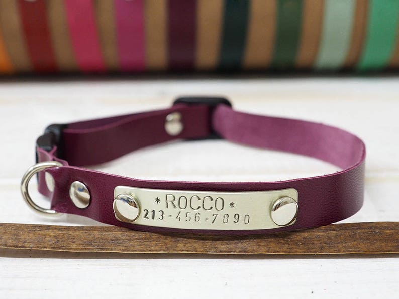 Cat Collar Breakaway with Soft Leather, Cat Collar, Small Dog Collar with Name, Personalized Collar, Cat Id Tag, Pink Collar Custom with Tag image 8