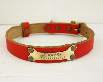 Collar de perro rojo, collar hecho a mano, collar de perro personalizado, cuero del collar del perro, collar de cuero, collar de cuero del perro, collar del perro personalizado