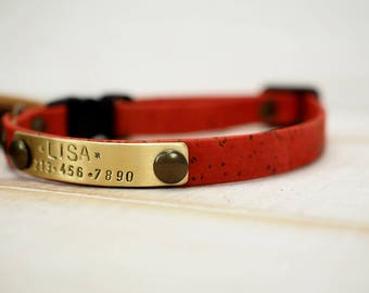 Cat Collar, Cork Webbing Collar,  Dog Collar, Breakaway Collar, Coral Collar Breakaway, Vegan Gift, Adjustable Collar, Personalized Collar,