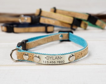 Denim Cat Collar, Dog Collar, Cork Collar,  Breakaway Collar, Cat Collar Breakaway, Adjustable Collar, Personalized Collar, Cat Collar