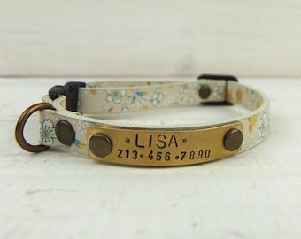 Dog Collar, Cat Collar, Small Dog Collar, Breakaway Collar, Vegan Collar, Cat Collar Flower, Personalized Cat Collar, Dog Name plate