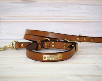 Collar Leash Set, XL Dog Collar, Veg Tan Leather Dog Collar, Dog Collar Leather, Collar And Leash, Leather Collar, Dog Collar Personalized