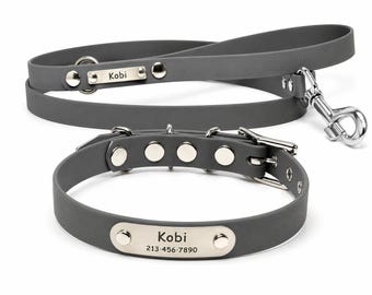 Personalized Vegan Leather Dog Collar and Leash Set: Waterproof, Custom ID Tag