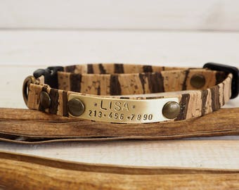 Cat Collar, Dog Collar, Breakaway Collar, Cat Collar Breakaway, Cork Collar, Vegan Gift, Adjustable Collar, Personalized Collar, Pet id tag