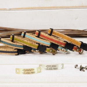 Cat Collar, Toy Dog Collar, Vegan Cork Webbing Collar, Breakaway Collar, Adjustable Collar, Personalized Collar, Safety Kitty Collar