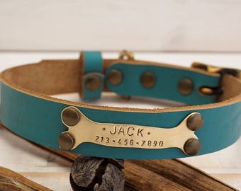 Dog Collar,  Personalized Dog Collar, Dog Collar Leather, Leather Collar, Leather Dog Collar, Dog Collar Personalized, Teal Leather Colllar