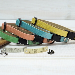 Hundehalsband für kleine Hunde, personalisiert mit Namens-ID, individuell in Grün - Lachs - Hellblau und Gelb, mit Breakaway oder Non-Breakaway-Schnalle,