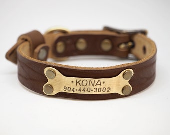 Collar de perro para perro mediano y grande, Collar de perro de cuero, Cuero de collar de perro, Collar de perro personalizado, Collar de cuero, Placa de identificación de perros