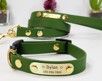 Waterproof Dog Collar, Waterproof Leash, Personalized Collar, Personalized Leash, Dog Collar & Leash Set, Vegan Leather Dog Collar