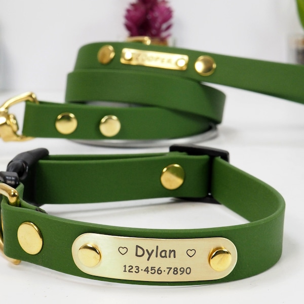 Waterproof Dog Collar, Waterproof Leash, Personalized Collar, Personalized Leash, Dog Collar & Leash Set, Vegan Leather Dog Collar