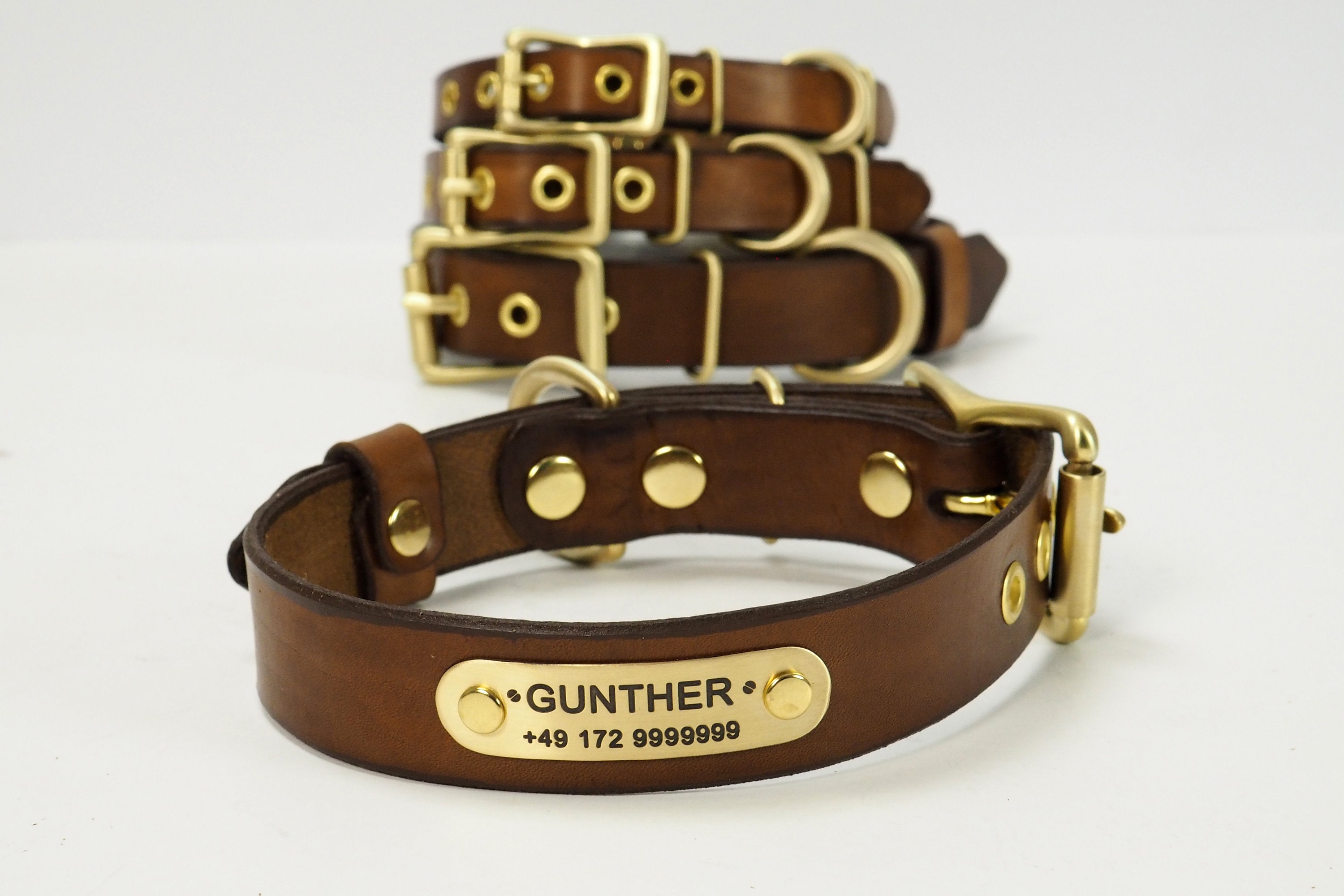 Collier Pour Chien, Collier Chien en Cuir, Étiquette d'identification Gratuite, Cuir Brun, Personnal