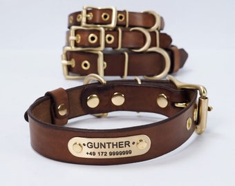 Dog Collar Personalized, Leather Dog Collar, Dog Collar With Name, ID tag, Brown Leather Custom Collar, Dog Lover Gift, Dog Gift,