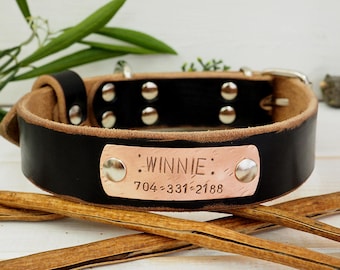 Dog Collar, Used style leather, Leather dog collar, Dog Collar, Leather Collar, Personalized Dog Collar, Black Collar, Dog Name Plate