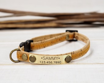 Cat Collar, Cork Collar, Small Dog Collar, Breakaway Collar, Cat Collar Breakaway, Vegan Gift, Adjustable Collar, Personalized Collar