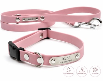 Personalized Waterproof Dog Collar and Leash Set: Vegan Leather Combo