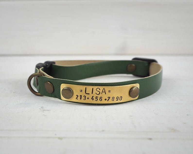 Cat Collar Breakaway Green Cat Collar Leather Cat Collar Etsy