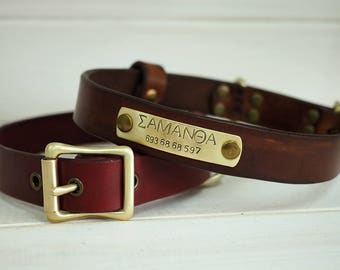 Premium Leather Dog Collar, Full Grain Leather Personalized Dog Collar, Handmade ID Dog Collar, Dog Collar Personalized, Dog Name Plate