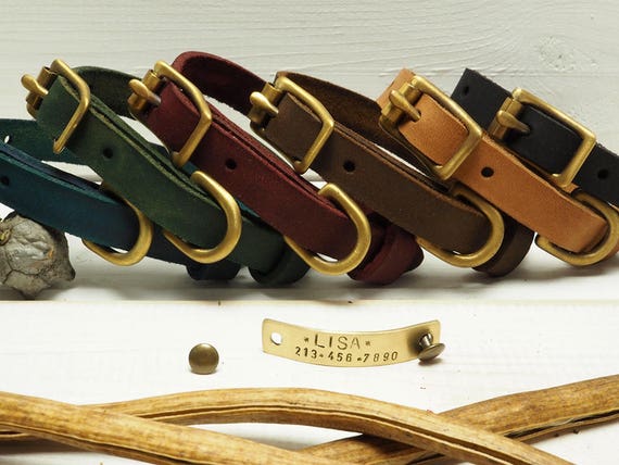Personalized Leather Dog Collar: Handmade Small Cat Collar
