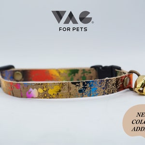 Breakaway Cat Collar with Bell: Watercolor Rainbow Kitten Collar